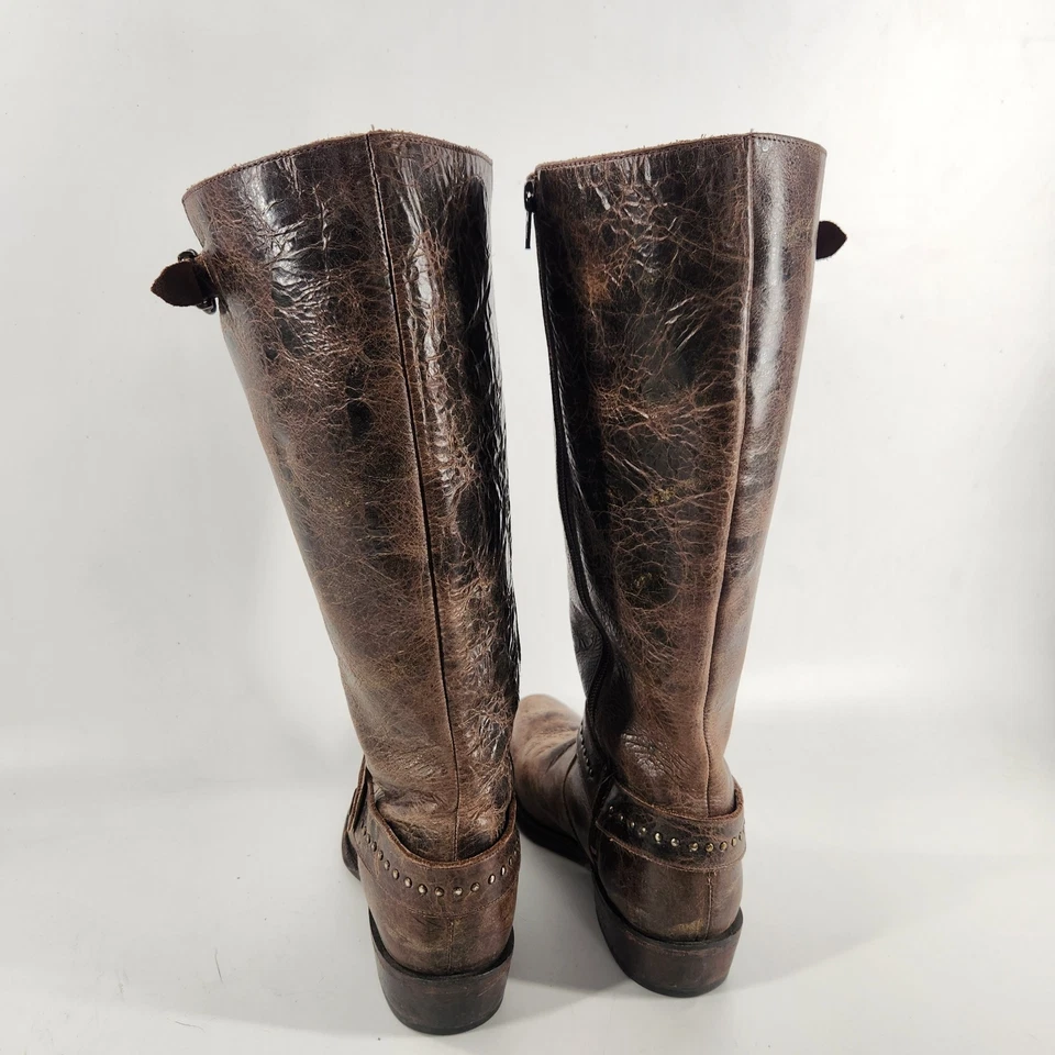 Botas Sonora Cowboy Alta Dupla H Feminina 10M Couro Marrom Resistido Boho Western - Imagem 3 de 4