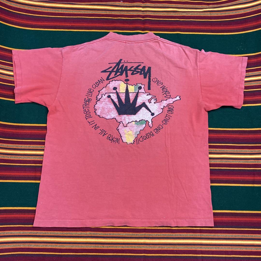 STUSSY 80s Black Tag Early Rasta Crown Old T-shirt Pit to pit 22.8 