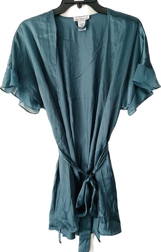 Linea Donatella Women's Tie Closure Satin Robe Teal Size Medium