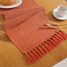 Rustic Fall Table Runner with Tassels Boho Farmhouse Thanksgiving Table Runners