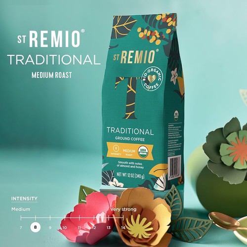 ST REMIO Ground Coffee Traditional 12 oz - Medium Roast, USDA Organic, Bio Organ - 第 2/6 張圖片