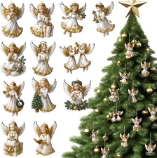 12PCS WoodenAngl Christmas Ornaments,Vintage Style ReligiousChristms Hanging Dco