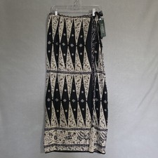 NWT Vtg Y2K Ralph Lauren 100 Linen Wrap Maxi Skirt Batik Woodblock Boho Size 10