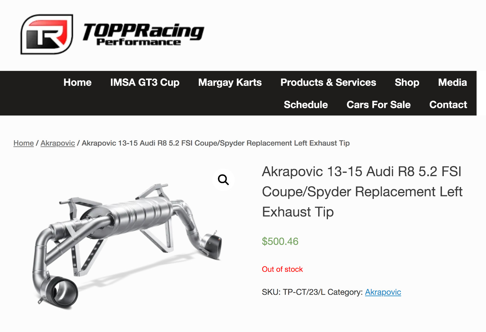Authentic Akrapovic Ti & Carbon TP-CT/23 Left Exhaust Tip for 13-15 Audi R8 V-10