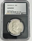 1963-D US Franklin Silver Half Dollar Coin 50C, NGC Genuine Slab, FREE SHIPPING!