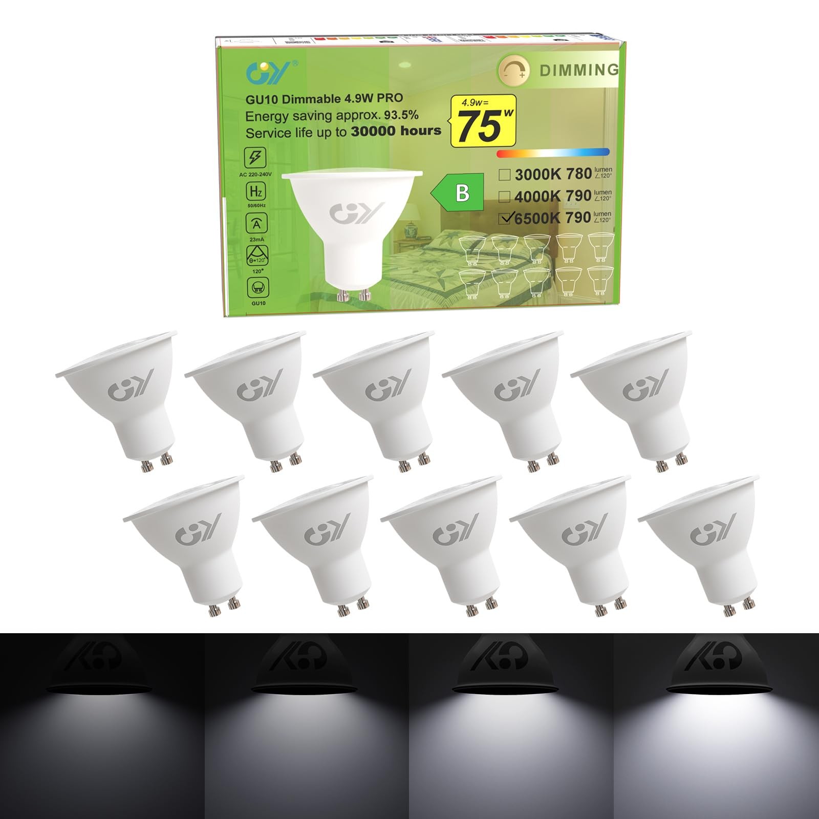 10x Lampadine LED GU10 Dimmerabile 4.9W Luce Fredda 6500K 790LM Casa