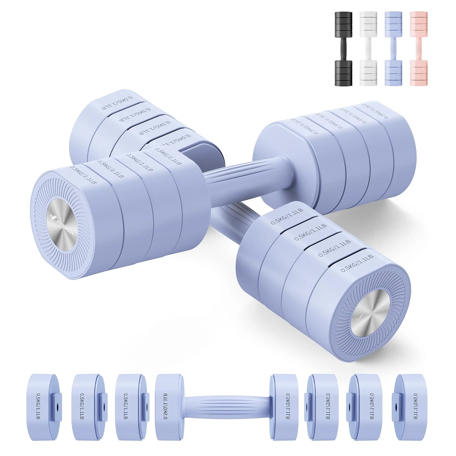 MERACH Adjustable Dumbbell Set of 2, 4 in 1 Hand 35 cm x 77 cm, blue- 4kgx 2