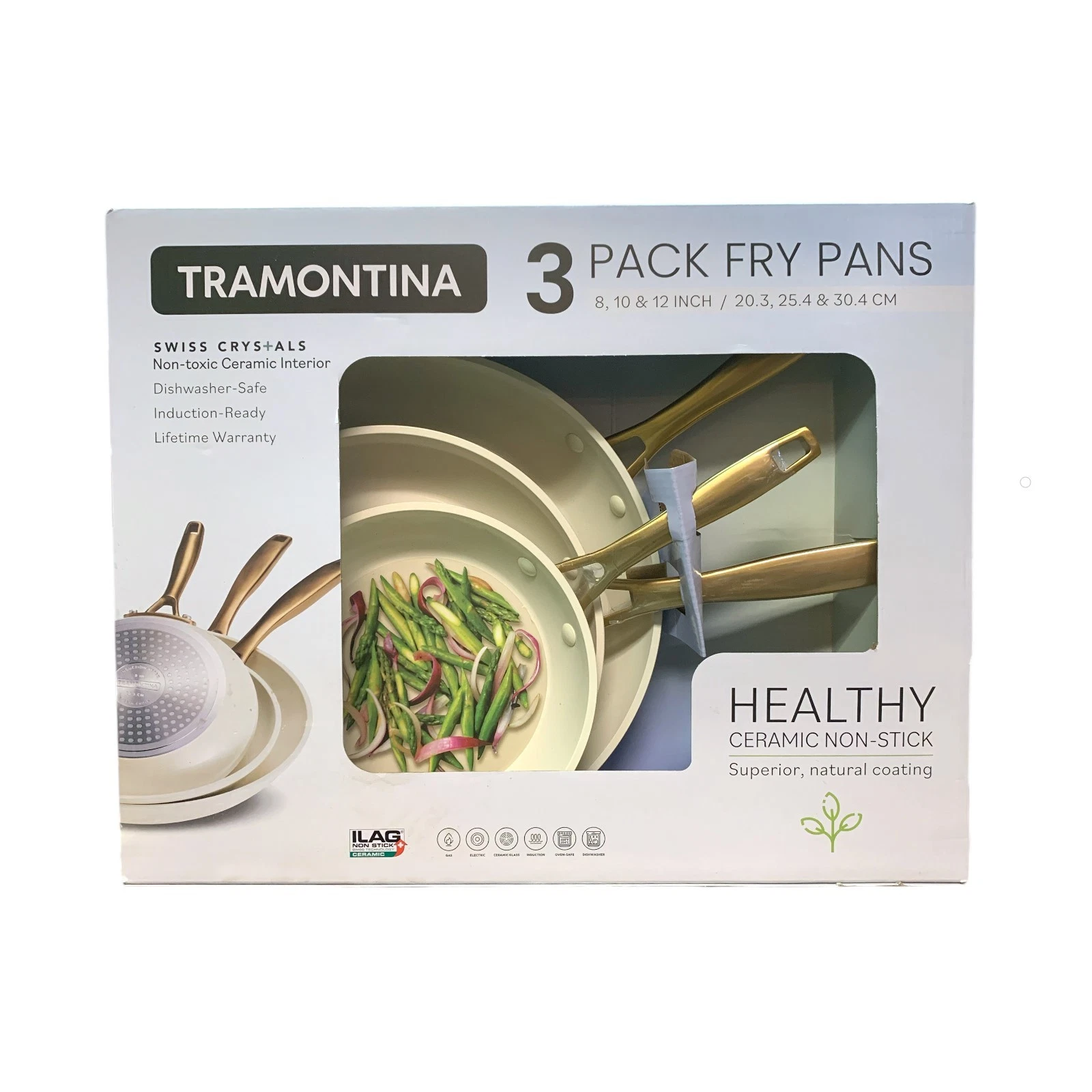 Tramontina Swiss Crystal Ceramic Interior 3-Pack Fry Pan Set, Cream & Gold
Opens in a new window or