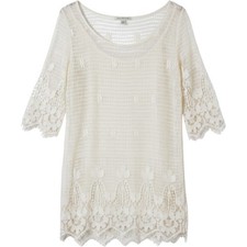 American Eagle Crochet Lace Dress Top Ivory White Boho Floral Lined Large