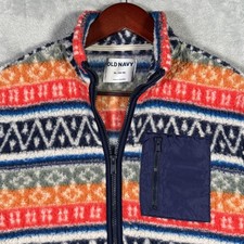 Old Navy Jacket Kids XL 14-16 Multicolor Sherpa Fleece Fair Isle Full Zip Pocket