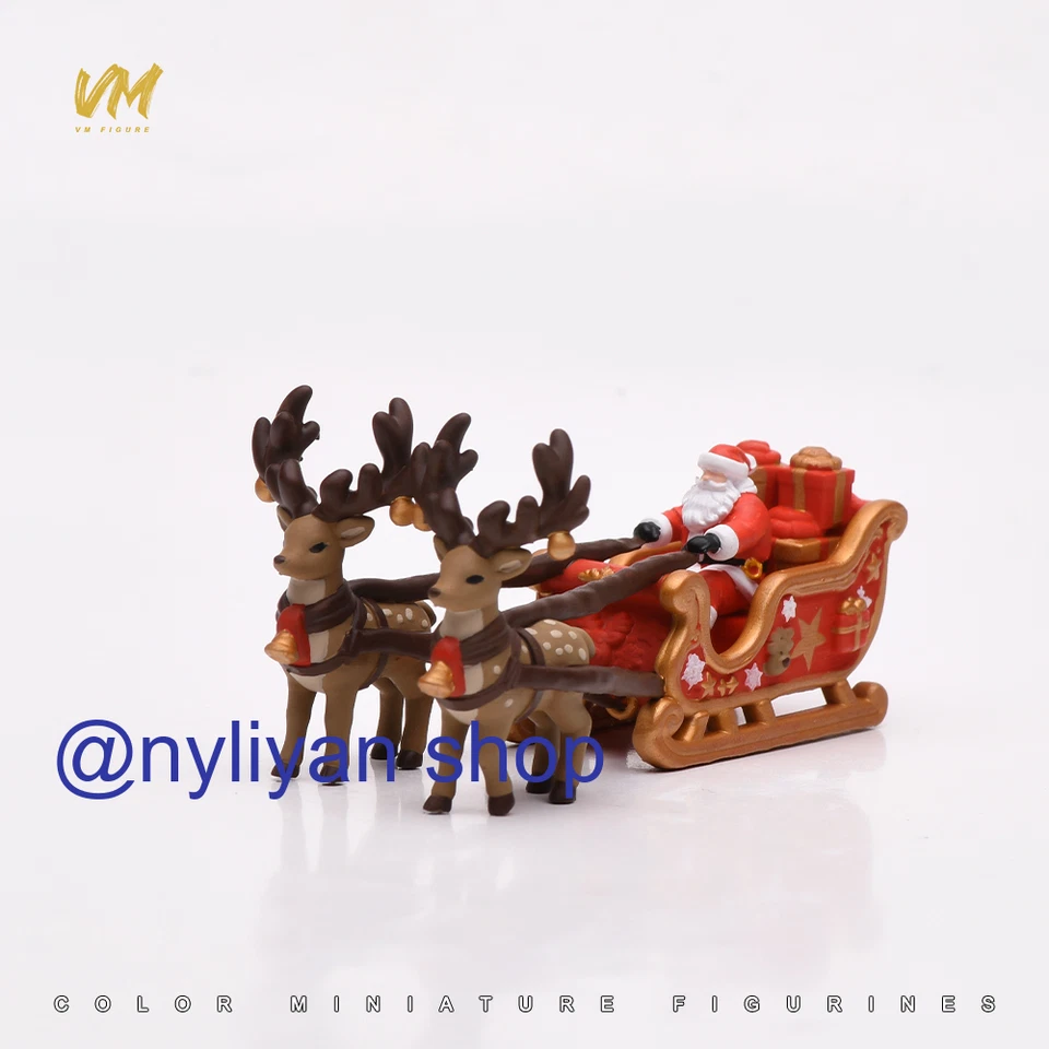 1/64 Scale Cute Sled Santa Claus Deer Scene Prop Miniature Figures Doll Toy Gift - Image 3 of 4