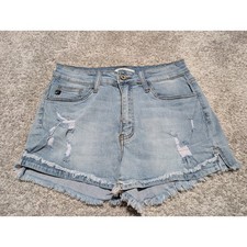 KanCan Denim Shorts Womens 28 Light Wash Blue High Rise Distressed Frayed