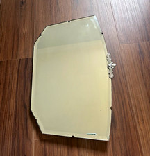 Art Deco Irregular Bevelled Wall Mirror, Silver Glass Frame, Chain Mounted