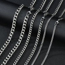 Mens Boys Curb Chain Stainless Steel Silver 3mm-8.0mm Cuban Necklace Men 16-22"