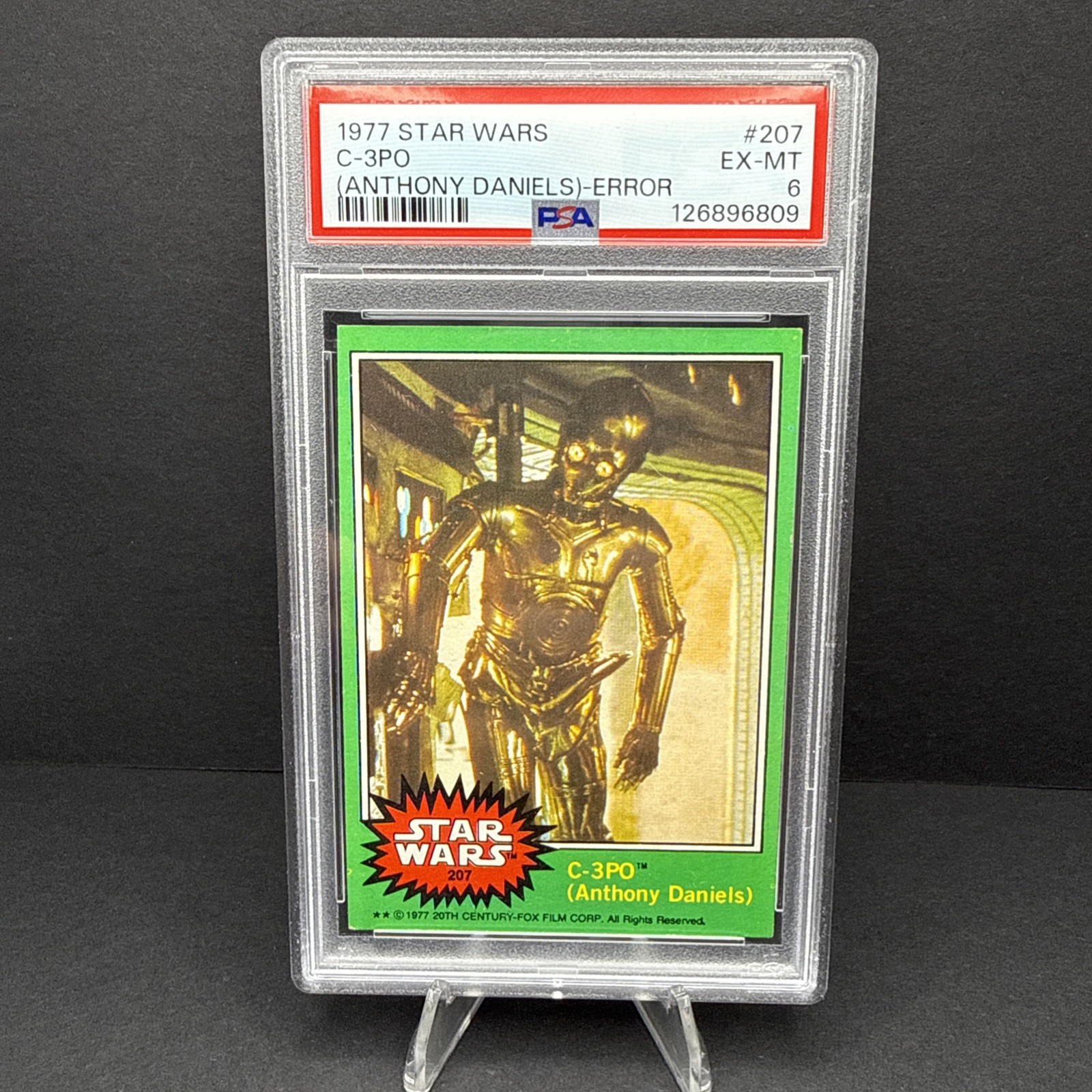 1977 Topps Star Wars #207 C-3PO Error PSA 6 Anthony Daniels Golden Rod