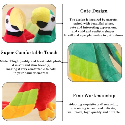 2PCS 7.9" Parrot Stuffed Animal Plush Bird Toy Cute Doll Gifts for Girls Boys - Picture 3 of 6
