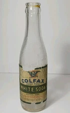 RARE VINTAGE 1932 COLFAX WHITE SODA BOTTLE EAGLE GRAPHIC SODA BOTTLE COLFAX IOWA