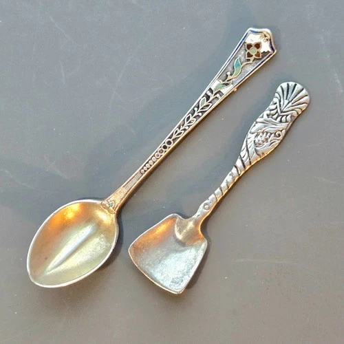 Two STERLING miniature / Salt spoons GORHAM c.1970s + UNKN Maker Shovel shape