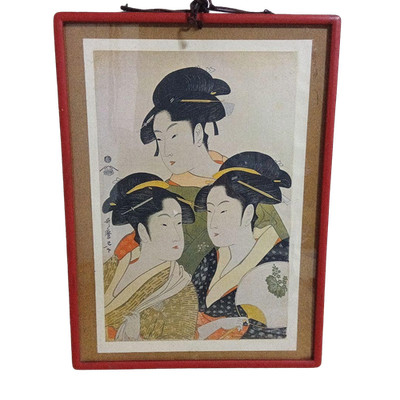 Kitagawa Utamaro Ukiyoe San Bijin Red Frame Japanese Art Print