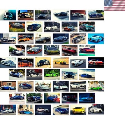 Vibrant Supercar Wall Collage Kit - 50 Printed Pics for Teen Room Decor