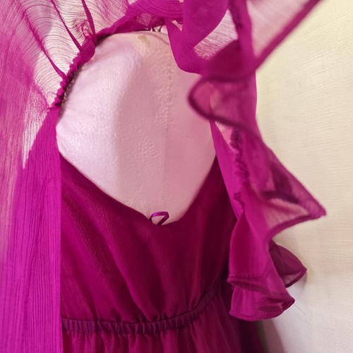 Free People Cape Ruffle Sheer Baby Doll Dress Raspberry Pink Size Large - Picture 7 of 8