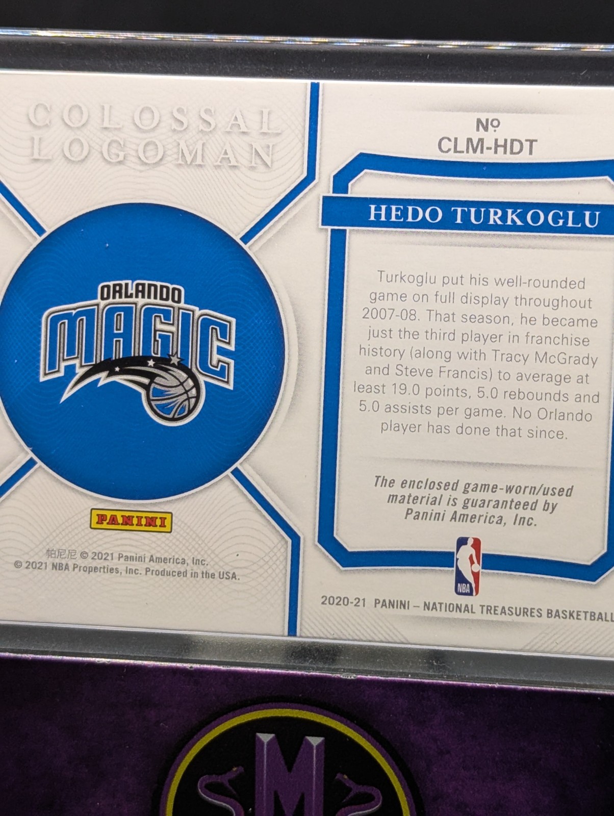 2020-21 Panini National Treasures Hedo Turkoglu Colossal Logoman 1/1 Magic RARE view 4