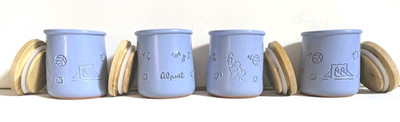 Set of 4 La Fermiere Alex Alpert Limited Edition NYC Yogurt Pots w/ Bamboo Lids