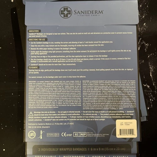 5 Saniderm Tattoo Aftercare Bandage 6"x8" 3 Sheets/Pack M - 15 Sheets Total image 3