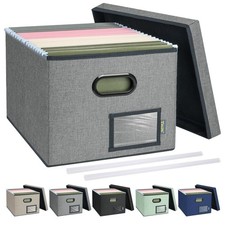 File Organizer Box with Lid Collapsible File Folder Organizer Gray 1PK