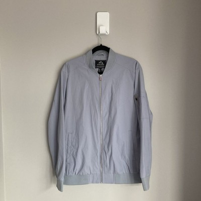 Mens Bomber Jacket Medium Grey Nylon Lining Track Windbreaker Light