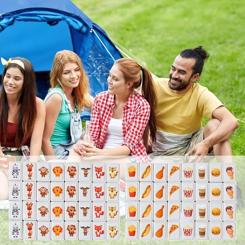 SENLINLIN Mahjong Spiel Große Steine, 65 Blöcke 30mm Mahjong Seaside Escape Spiel, mit DIY Aufklebern, für Familie Erwachsene und Kinder