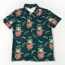 Yatta Golf Shirt Men M Polo Green Flamingo Hawaiian Tropical Performance Stretch