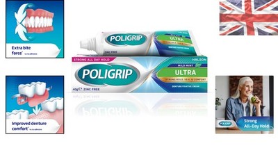 Poligrip Zahnersatz Haftcreme Falsche Zähne und Teilfixiermittel Ultra 40 g UK