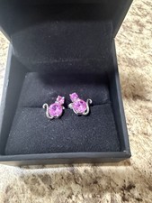 Pink Lab-Created Sapphire Cat Stud Earrings in Sterling Silver