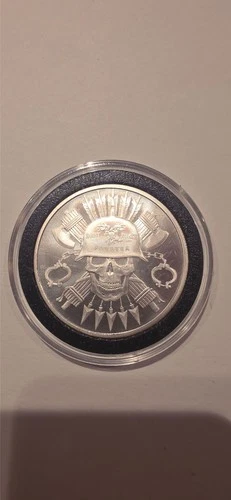 2018 DEATH DEBT FOREVER SKULL 1 OZ 999 FINE SILVER SHIELD ROUND