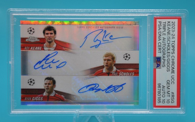 2023-24 Topps Chrome UCC Roy Keane Paul Scholes Ryan Giggs Auto /50 PSA 10 10