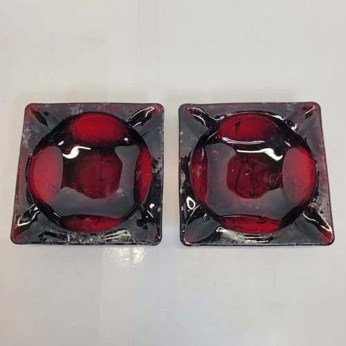 Vintage Pair of Anchor Hocking ruby red ashtray 1940s-1960
