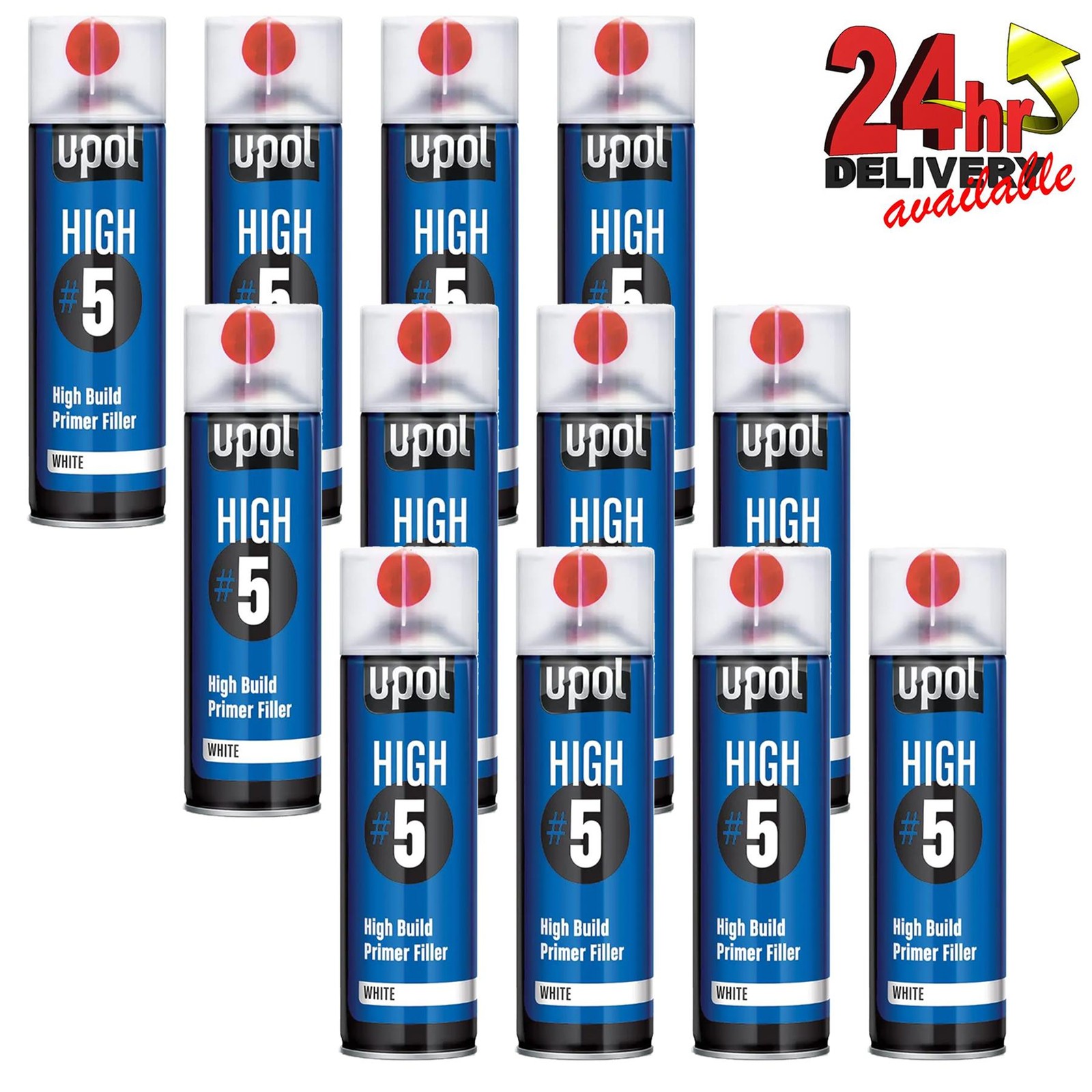 12 X U-Pol HIGH5 1K Ready For Use WHITE High Build Primer Paint 450ml UPOL