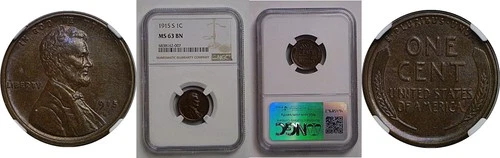 1915-S 1C Lincoln Cent NGC MS-63 BN