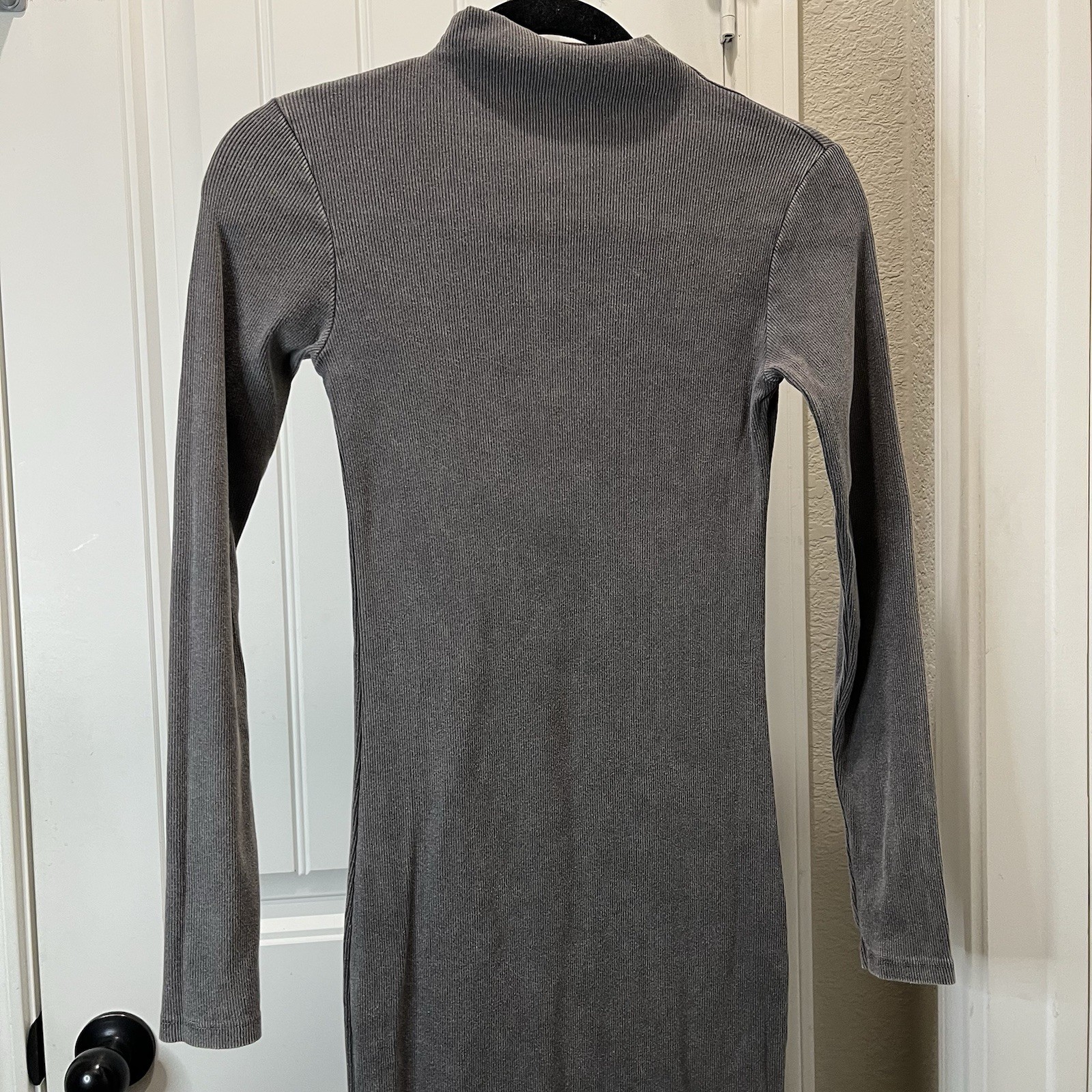 Zara Gray Ribbed Long Sleeve High Neck Bodycon Midi Dress Womens Size S thumbnail 2