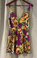 Vintage Maxine of Hollywood Swimsuit Size 16 Purple Floral Swim Dress MM28J40S