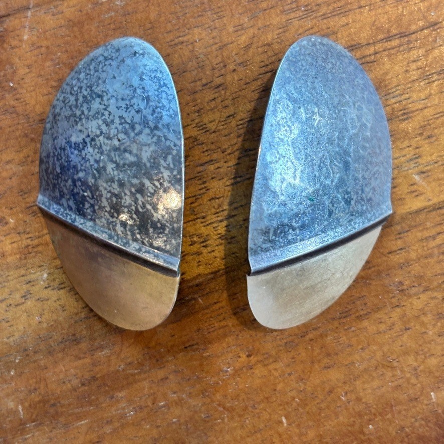 Unique Abstract Statement Earrings Mixed Metal Te… - image 1