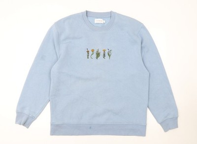 Topman Herren Sweatshirt blau bestickt Blumen Gr. M