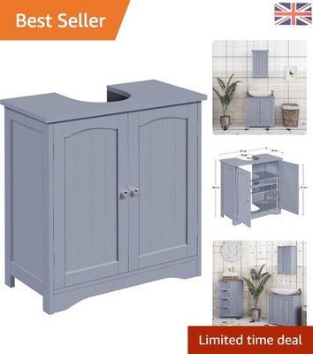 Vielseitiger freistehender Waschbeckenunterschrank mit Rattattattüren - Grau 60x30x60 cm