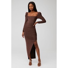 ASTR the Label Banozza Bronze Metallic Ruched Maxi Dress Puff Sleeve Small