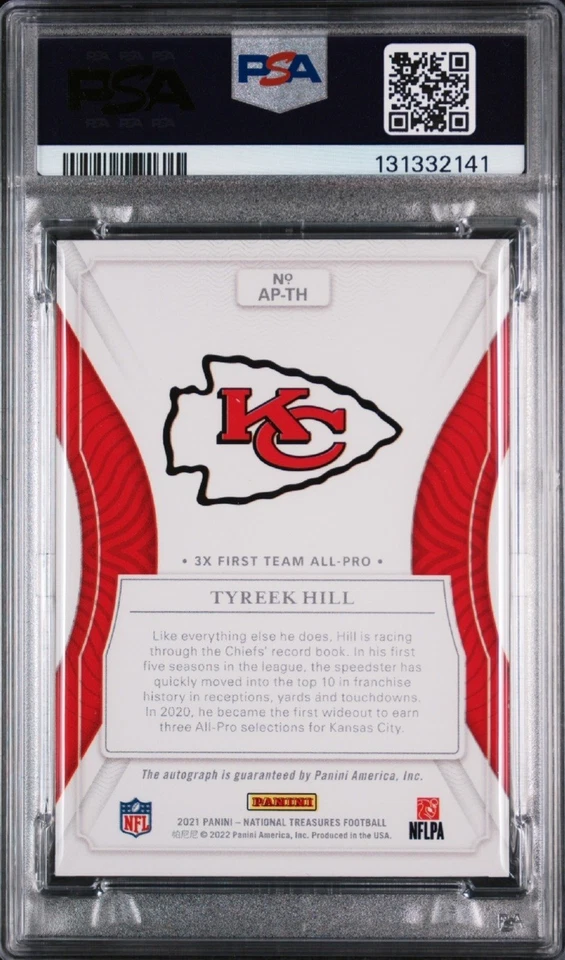 Tyreek Hill PSA 8 Auto 2022 National Treasures All Pro KC CHIEFS POP 5 #'d /49  - Image 2 of 2