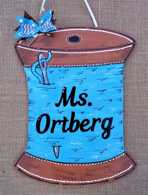 Personalized NAME NEEDLE & THREAD SIGN  Wood Home Quilting Sewing Hanger Plaque