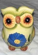 Vintage Colorful Floral Ceramic Owl Coin Piggy Bank