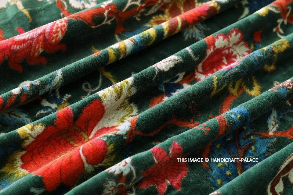 4.6m Blumenmuster Bedruckt Baumwolle Samt Indisch Stoff Polster Kleid Grün - Bild 2 von 4