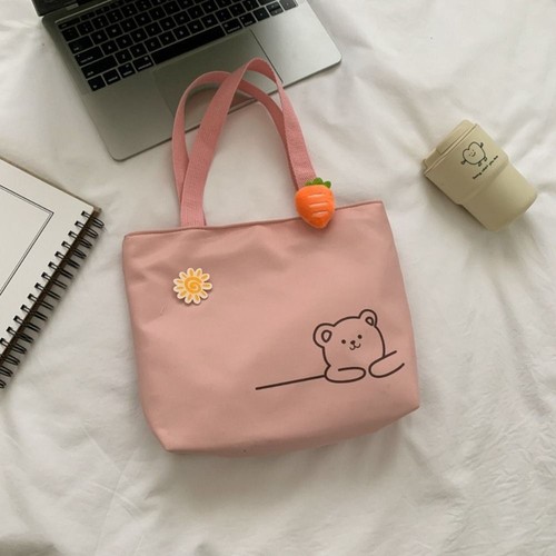 Large Capacity Tote Bag Cute Bear Canvas Bag Casual Shopper Bags Student - Picture 16 of 17